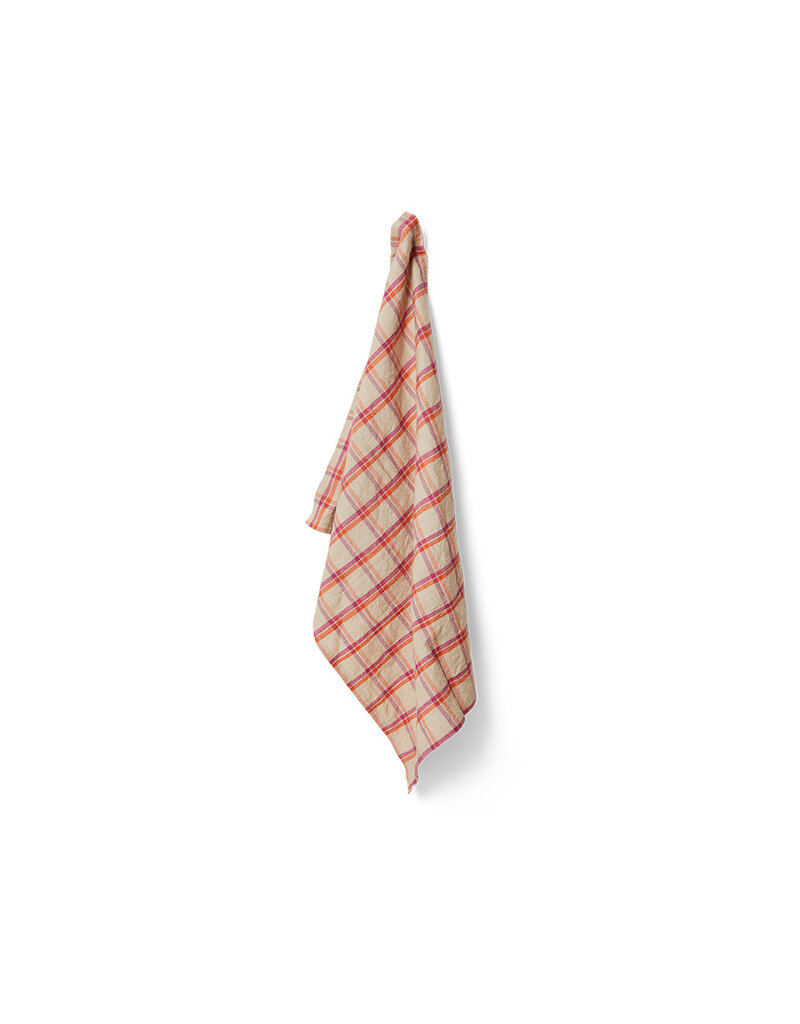 Vida check tea towel strawberry/cream
