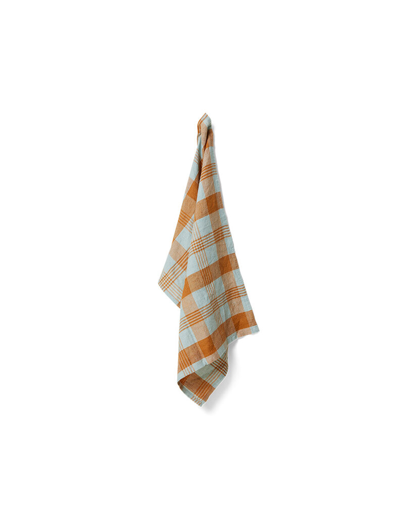 Vida check tea towel amber/blue