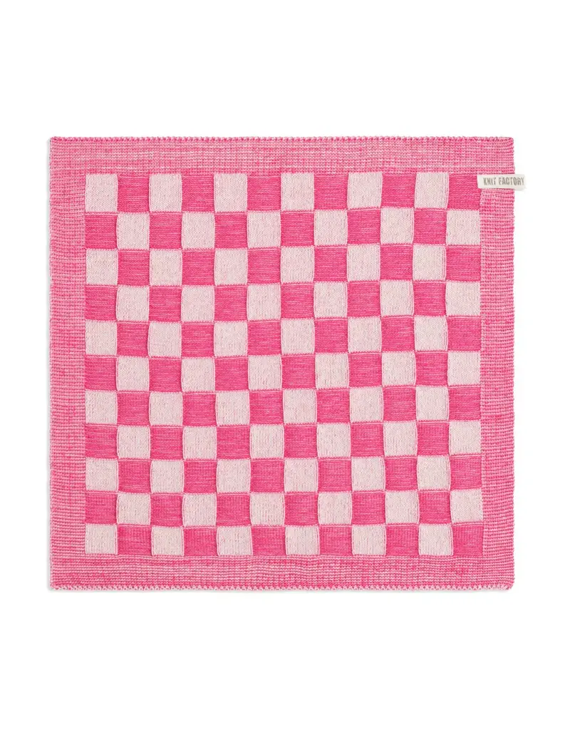 Keukendoek groot blok ecru/fuchsia