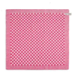 Knit factory keukendoek  ecru/fuchsia klein blokje