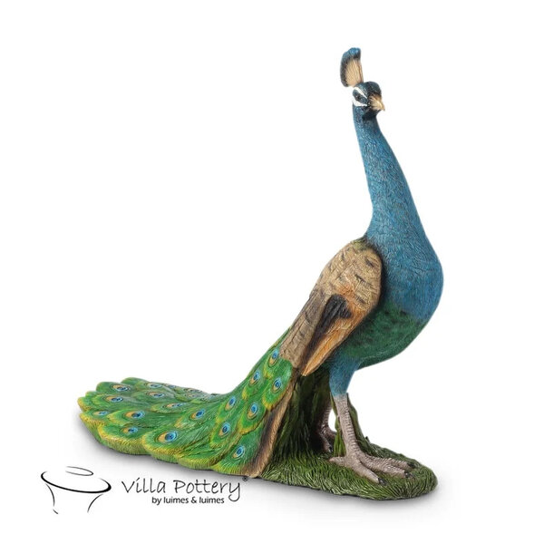 Villa Pottery  staande pauw - peacock 44 x 17 x 40