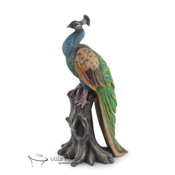 Villa Pottery  staande pauw - peacock op stam 24x17x48