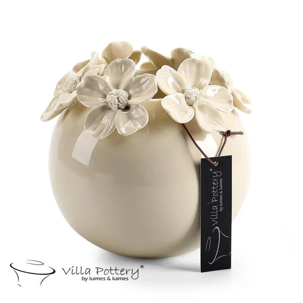 Villa Pottery  Bloemenvaas Jolie wit parelmoer met bloemen