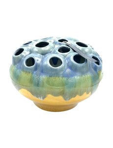 Villa Pottery  Cognac geel blauwe vaas Coral D30 x H22