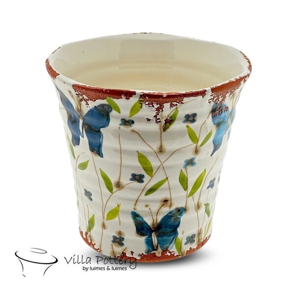 Villa Pottery   Blauwe Babette Butterfly Pot Vaas