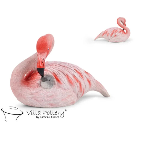 Villa Pottery  Roze Flamingo liggend met jong 31x15x20