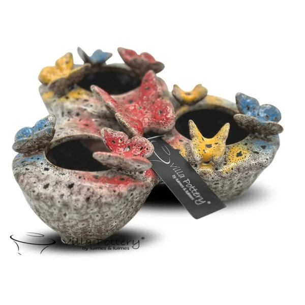 Villa Pottery  Butterfly Vlinder Nature Creme vaas