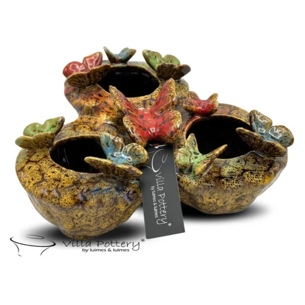 Villa Pottery  Butterfly Vlinder Geel vaas