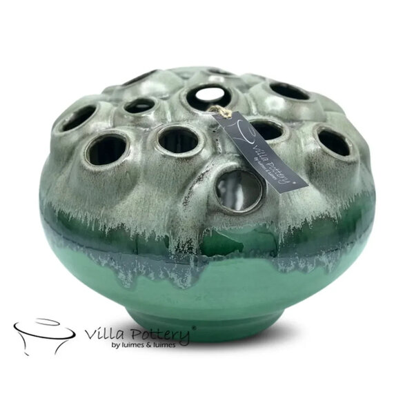 Villa Pottery  Donker Groen Reactive schaal vaas Coral