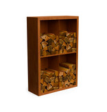 Egura Cortenstaal Houtopslag met vakken en achterwand