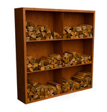 Egura Cortenstaal Houtopslag met vakken en achterwand