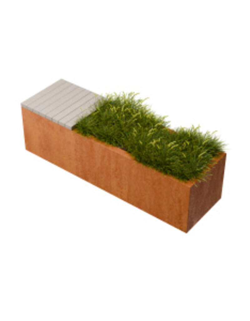 Florisa Cortenstaal rechthoekige plantenbak met hardhout zitbank