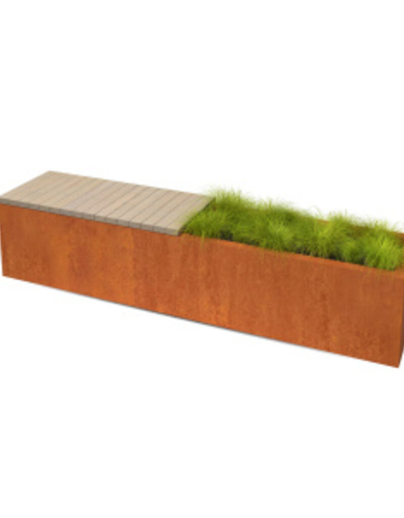 Florisa Cortenstaal rechthoekige plantenbak met hardhout zitbank