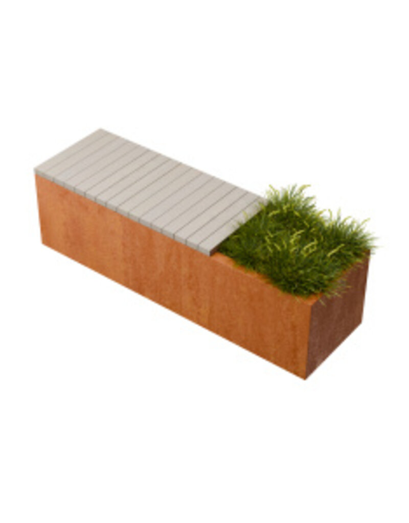 Florisa Cortenstaal rechthoekige plantenbak met hardhout zitbank