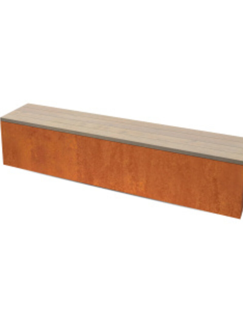 Modena Cortenstaal rechthoekige zitbank met Padouk hout