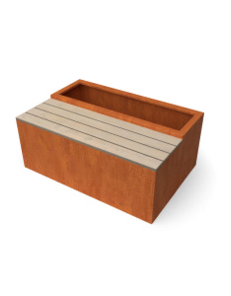 Florisa Cortenstaal rechthoekige plantenbak met hardhout zitbank