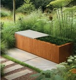 Florisa Cortenstaal rechthoekige plantenbak met hardhout zitbank