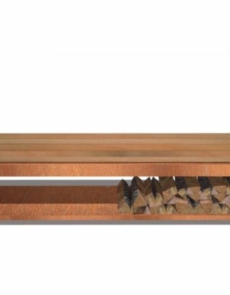 Cortenstaal Houtopslag/Bank met houten zitting
