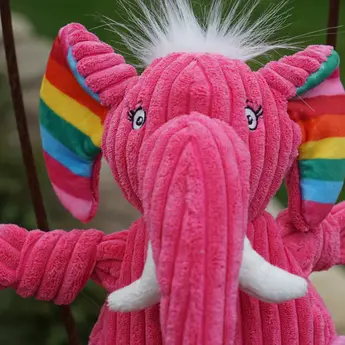 HuggleHounds Rainbow Elephant Knottie, stevig duurzaam speelgoed