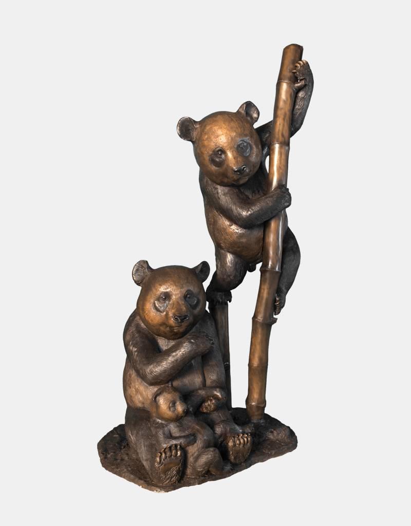 Sanfubao – Große Bronzefgur dreier Pandabären