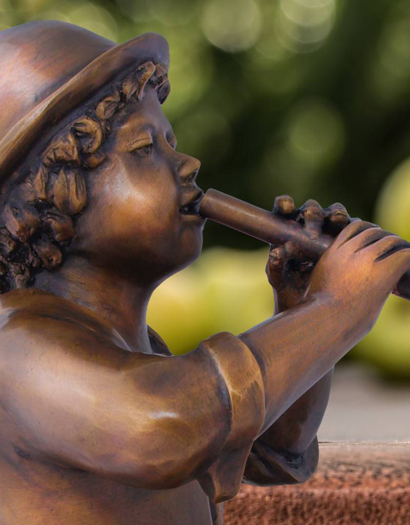 Flötenspieler Wasserspeier aus Bronze - Brontique