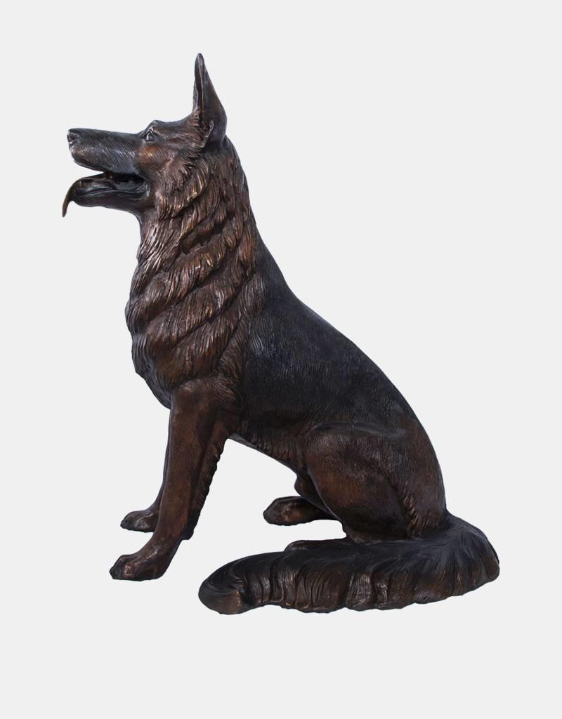 Rex – Sitzender Schäferhund Bronzefigur