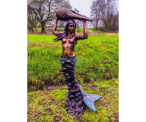 Meerjungfrau Wasserspeier Gartenskulptur - Brontique