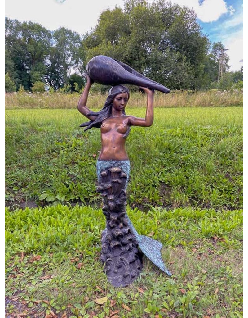 Meerjungfrau Wasserspeier Gartenskulptur - Brontique