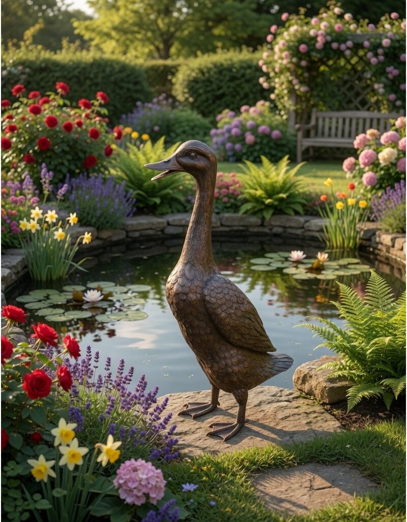 Indian Runner – Bronzeskulptur einer Laufente