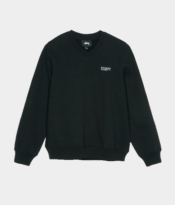 stussy elin v neck fleece pull over black maha amsterdam