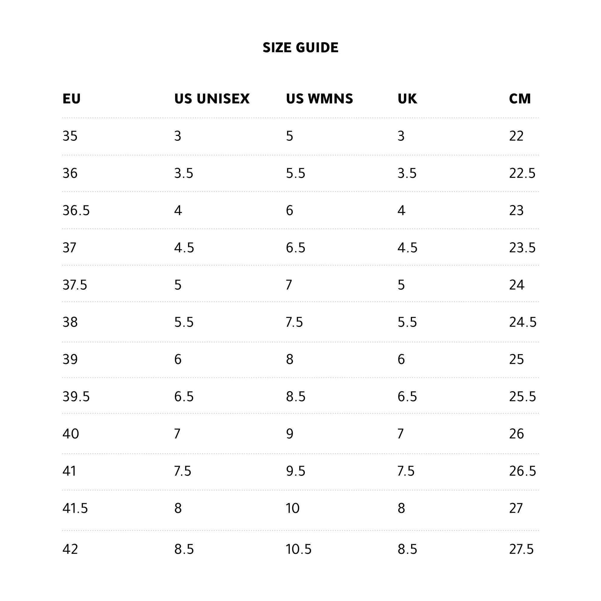 converse fitting chart