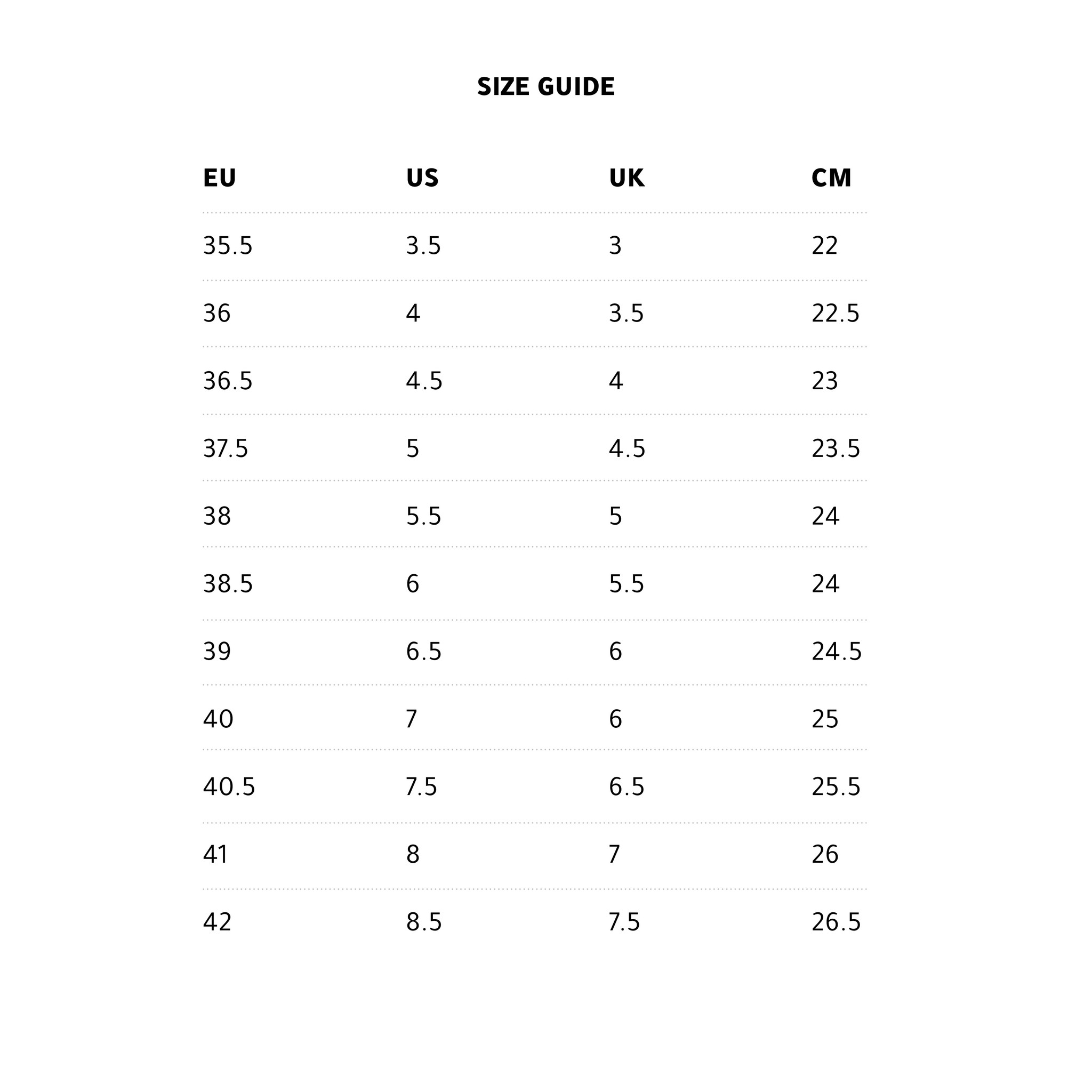 nike size table