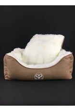 SIMPLY SMALL Luxurious dog bed faux fur/faux leather - Cognac brown - SIMPLY SMALL