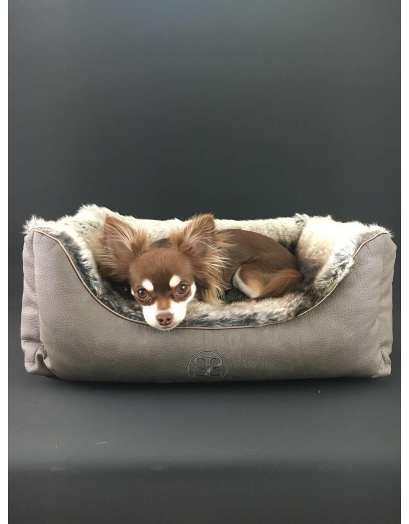 SIMPLY SMALL Luxus Hundebett Fell/Leder Chinchilla