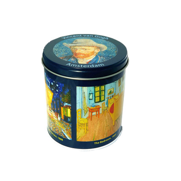 Stroopwafel World Van Gogh stroopwafel blik gevuld met pakje knapperige stroopwafels in Delfts Blauwe motief verpakking