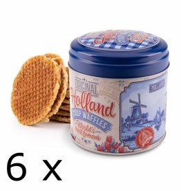 6 pieces Holland delft blue + red stroopwafel tin