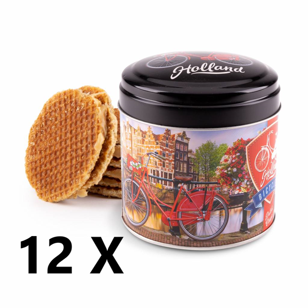 Stroopwafel World 12 stuks Holland fiets stroopwafel blik