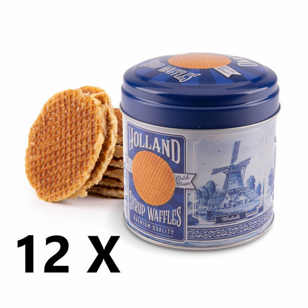 Stroopwafel World 12 stuks Holland delftsblauw stroopwafel blik