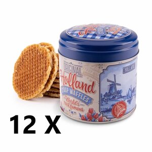 12 stuks Holland delftsblauw + rood stroopwafel blik