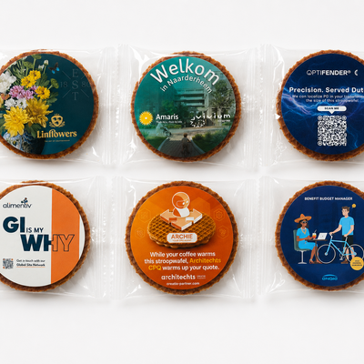 Stroopwafels met logo per stuk verpakt: het ideale relatiegeschenk voor bedrijven