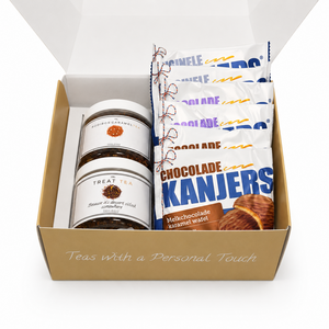Luxe thee- en stroopwafelpakket met 2 soorten thee en Kanjers stroopwafels