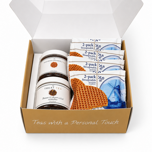 Luxe theepakket met 2 soorten thee en 8 stroopwafels