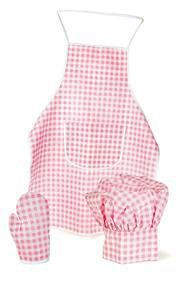 Kinderschort, ovenwant & koksmuts - Roze, wit geruit
