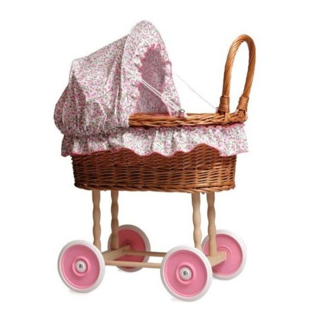 Egmont Poppenwagen - Riet - Bloem bekleding - 44x27x58cm