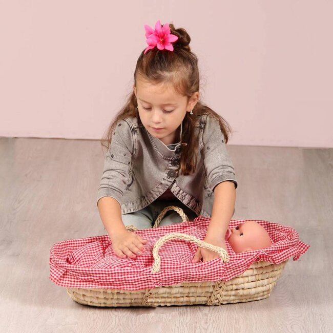 Poppenmandje - Met lakentjes - Rood - Geruit