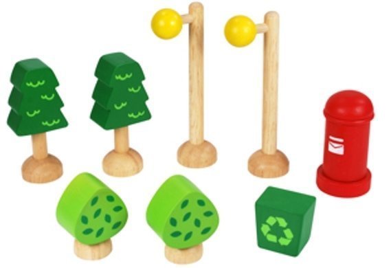 Poppenhuis accessoires - Lantaarnpalen, brievenbus en bomenset*