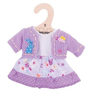 BigJigs Poppenkleren - Bloemenjurk & vest - Lila - 25cm