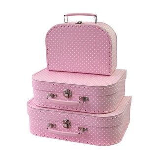 Simply for Kids Kofferset - 3 Koffertjes - Roze - Met witte stippen
