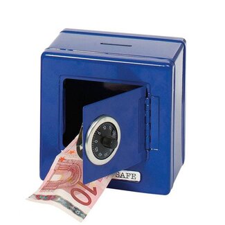 Spaarpot - Kluis - Brandkast - Metaal - Blauw - Met cijferslot - 13x8cm