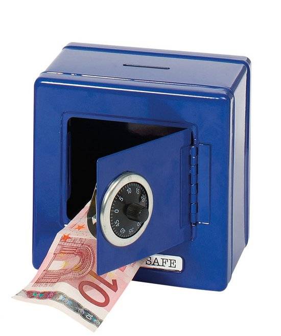 Spaarpot - Kluis - Brandkast - Metaal - Blauw - Met cijferslot - 13x8cm